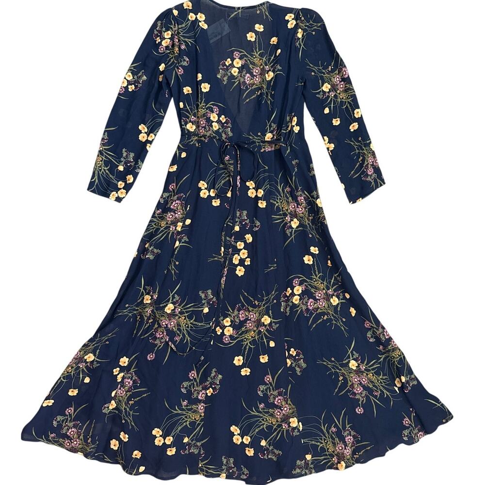 REFORMATION Melba Floral Wrap Midi Dress in Mademoiselle Navy Blue Size Small - Picture 6 of 10